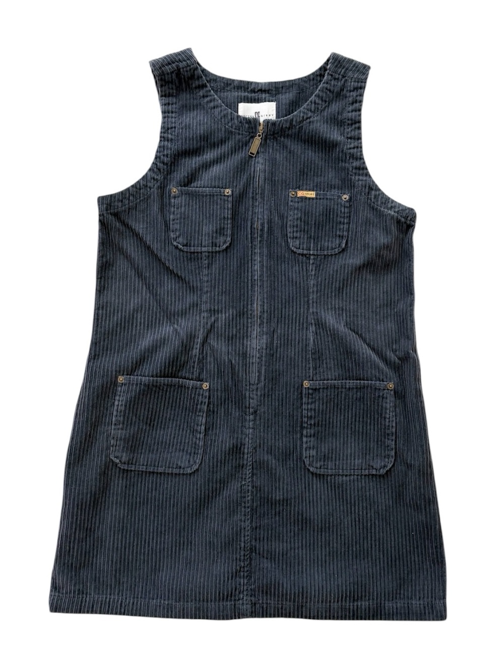 Vintage Cotton Ginny Corduroy Zip-Front Pinafore Dress in Grey Navy